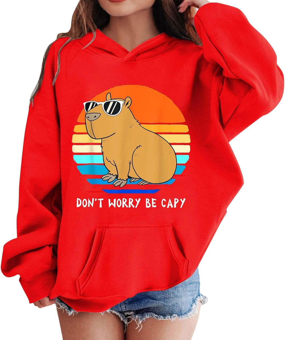 Kapuzenpullover für Mädchen mit Capybara Druck Langarm Hoodie mit Tasche Bequemer Winterstyle für Te