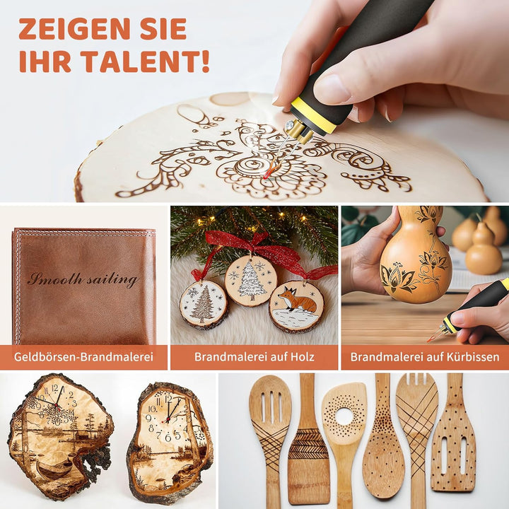 BURNNOVE Holz Pyrographie Set 100W, 100–750°C, Doppel-Pyrographie-Stifte mit LCD-Display, 21 Spitzen