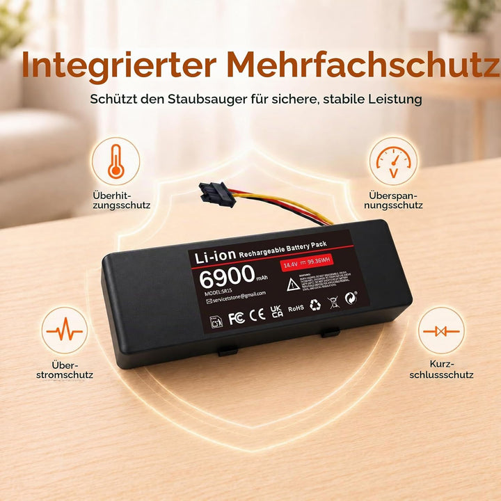 6900mAh Ersatzakku für Xiaomi Mop 2S / Mop Pro/Mop P, 14.4V Li-ion Akku mit Xiaomi Mijia STYTJ02YM /