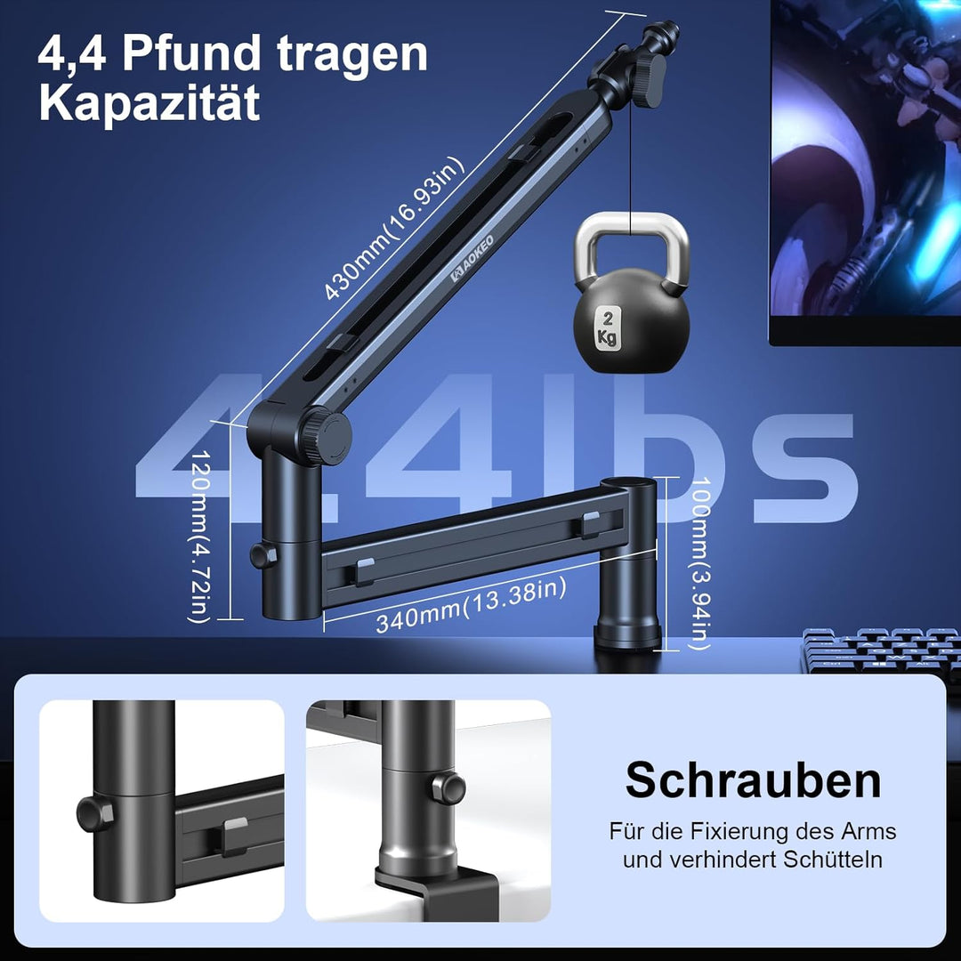 Mikrofon Arm,Aokeo AK-58 Niedriges Profil Mikrofon Ständer Arm für HyperX QuadCast,SoloCast,Elgato W