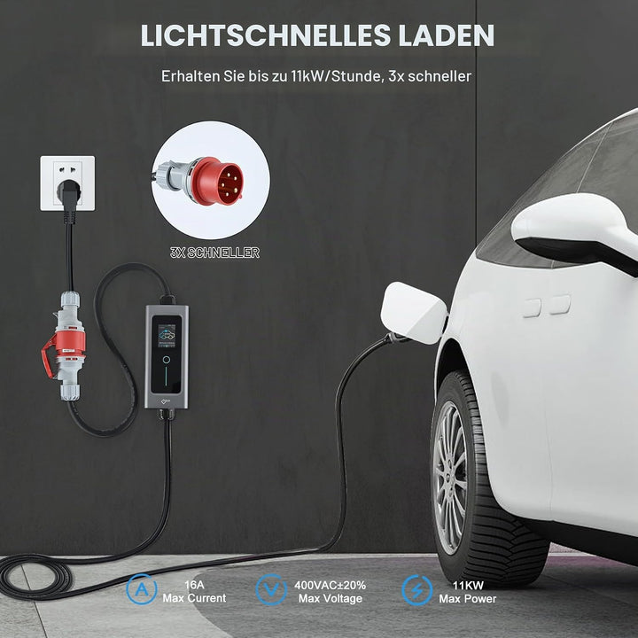 EVIEUN EV Ladekabel Typ 2 11 kW 3-Phasen 6-16 A 5 M, EV-Ladegerät Ladekabel CEE auf Typ 2 mit Allen