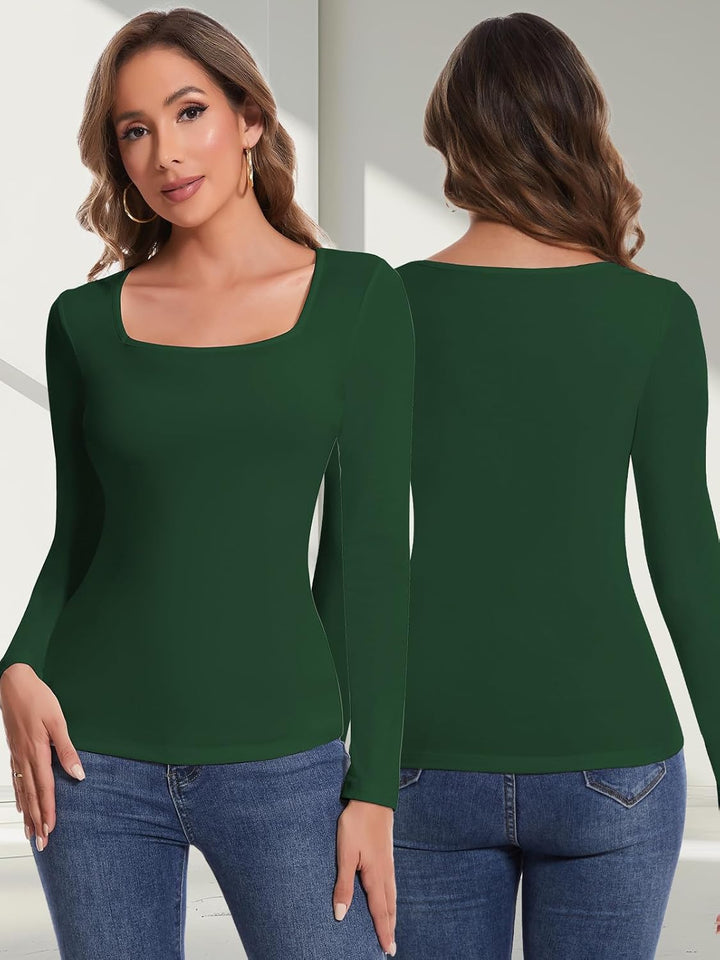 SHAPERIN Oberteile Damen Langarm Eng Langarmshirt Rundhals Einfarbige T-Shirts Lässige Blusen Top Ec