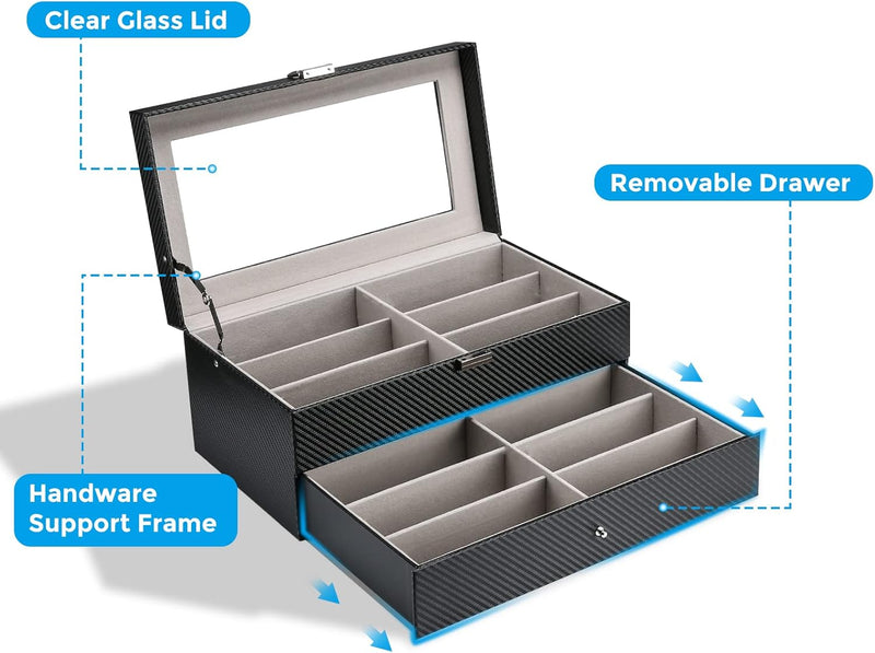 ProCase Brillenbox 18 Sonnenbrillen Displaybox Aufbewahrungsbox aus Leder Brillen Schatulle Brillenk