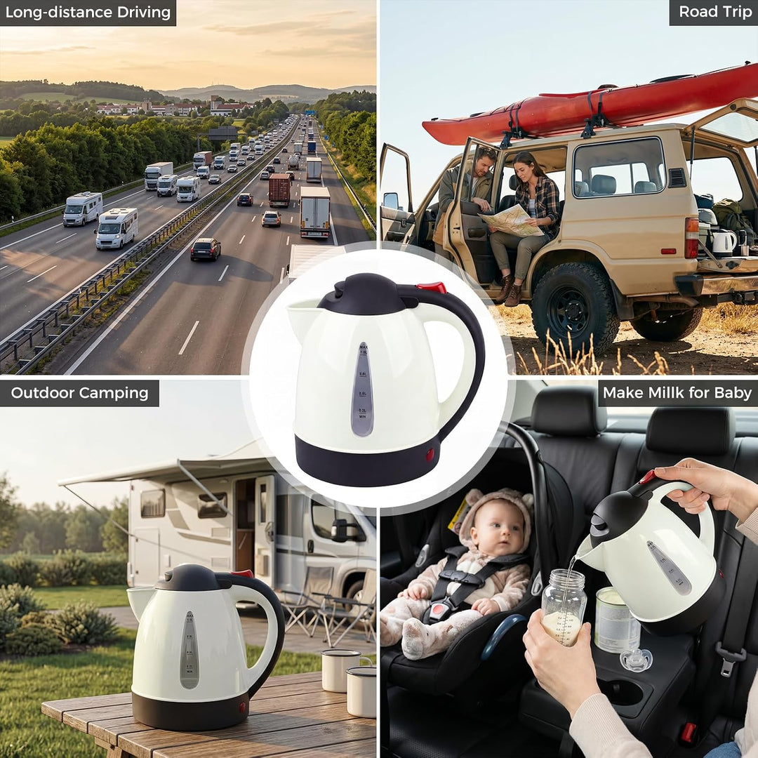 ITEFDTUTNE Wasserkocher Auto, 24v 250w 1L, Camping Wasserkocher mit Zigarettenanzünder-Stecker Autom