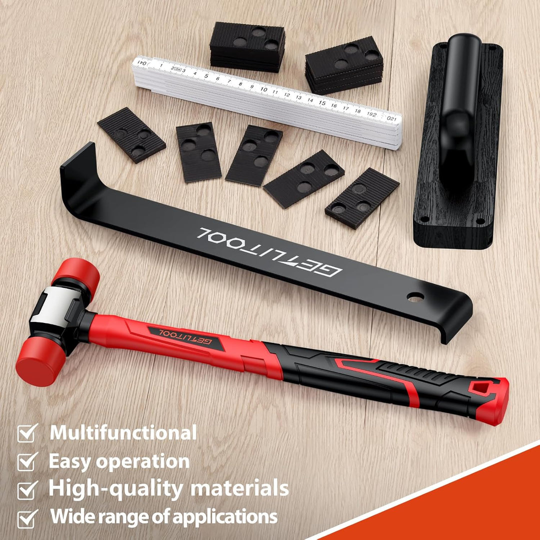 GETLITOOL Laminat Verlegeset, 64tlg Bodenleger Werkzeug mit Zugeisen, Schlagklotz mit Griff, 60x Abs