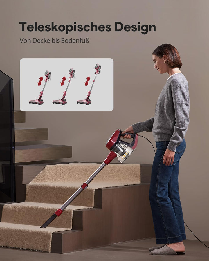 Vexilar C8 Staubsauger mit Kabel - 600W/60kPa Handstaubsauger mit 7m Kabellänge, verhedderungsfreie
