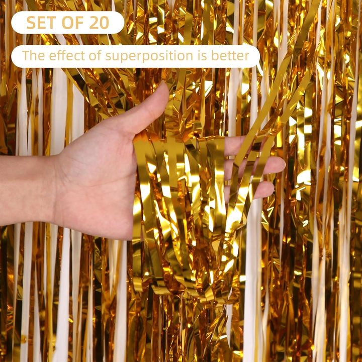 20 Stück Golden Lametta Vorhänge 1 x 2.5M Tinsel Curtain Folien Fransen Metallic Lametta Vorhange Go