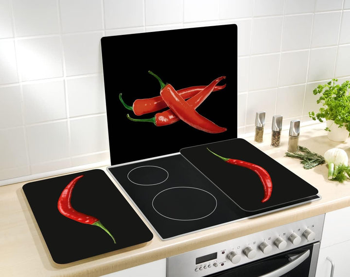 WENKO Herdabdeckplatte gross Hot Peperoni, Herdabdeckung für Glaskeramik-Kochfelder, Gehärtetes Glas