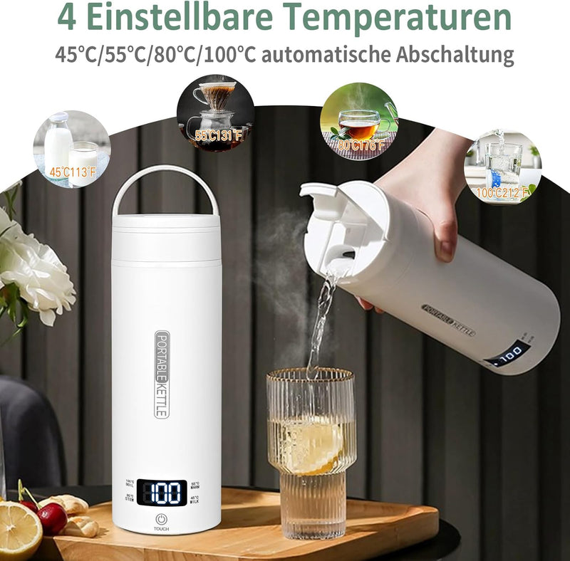 Dreamhigh® Reisewasserkocher, 450ml Mini Wasserkocher, 300W Wasserkocher Klein aus Edelstahl, Reise