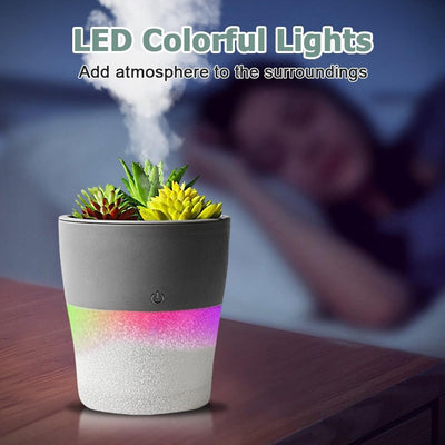 Kleiner Luftbefeuchter, Persönlicher Humidifier Klein mit LED Kunststoffpflanzen für Schlafzimmer, R