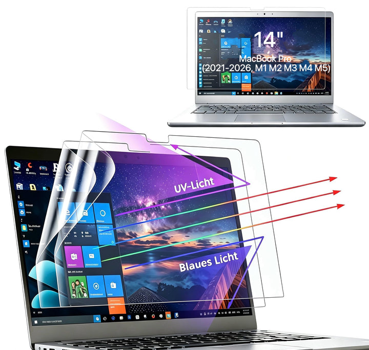 Protescreen 2 Stück Blaulichtfilter Displayschutzfolie für MacBook Pro 14 Zoll (2021-2025, M1, M2, M