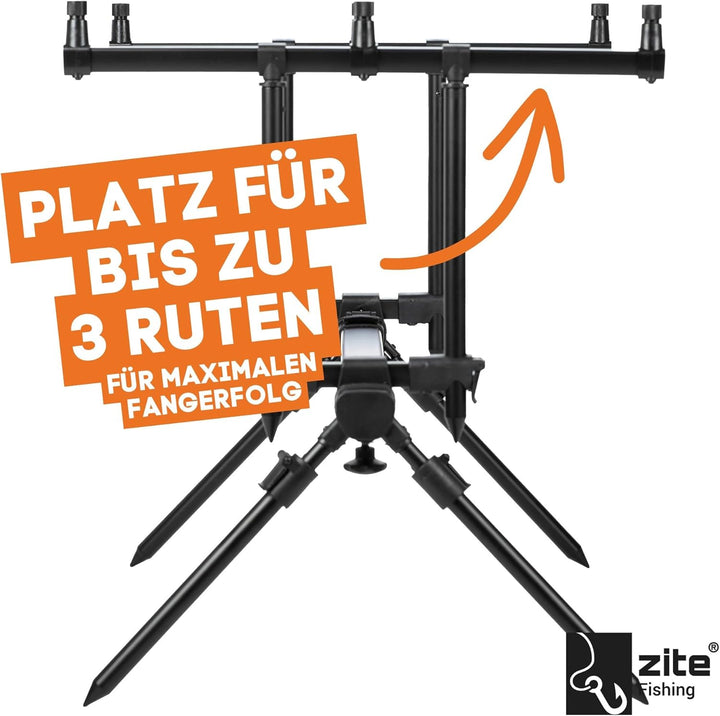 Zite Fishing Rod-Pod Rutenhalter 3 Ruten - Aluminium Rutenständer & Angel-Ständer mit Tasche zum Kar
