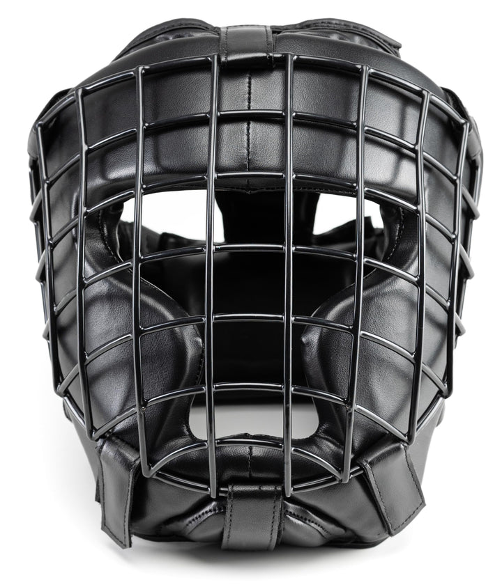 Evolution Trainingsboxhelm aus Kunstleder mit Metallgitter, Kopfschutz Boxen für Kickboxen, Kampfspo
