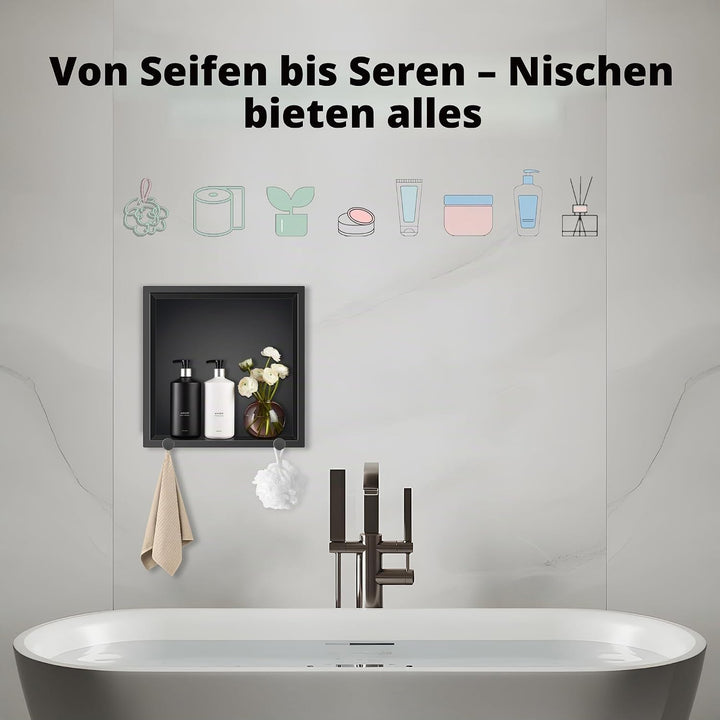FTL Wandnische Dusche with Hooks 30x30x10cm,Duschnische aus 304 Edelstahl,Keine Fliesen Erforderlich