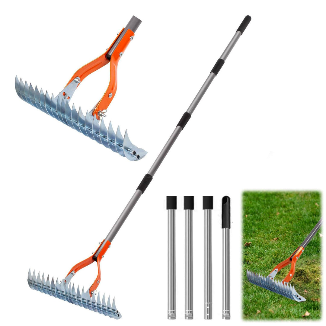 MeYuxg Vertikutierrechen, Metall Vertikutierer Rechen mit Stiel 170CM, Verstellbarer Handvertikutier