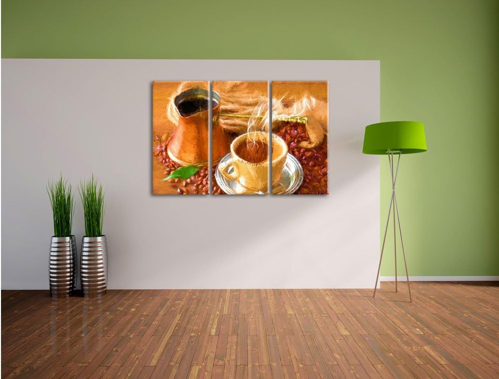 Pixxprint heisser Kaffee Bunstift Effekt 3-Teiler Leinwandbild 120x80 Bild auf Leinwand