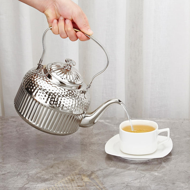 SANQIAHOME® 1,4 Liter Edelstahl-Teekanne mit Siebeinsatz, mit Teesiebgriff,Induktionsgeeignet Silber
