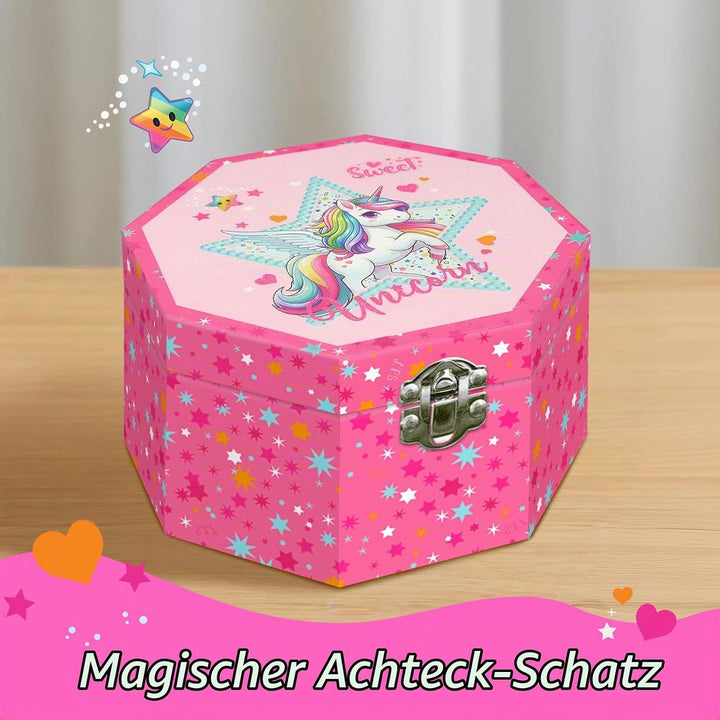 GINMLYDA Einhorn Schmuckkästchen für Mädchen, Kinderspieluhr mit Drehendem Einhorn &amp; Spiegel Kinder