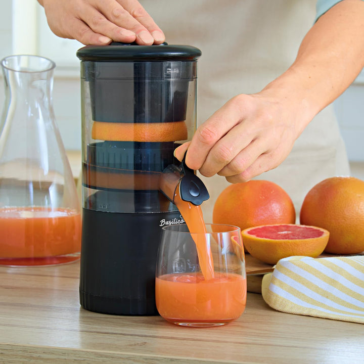 Basilico® kabellose Saftpresse – elektrische Zitruspresse mit Zapfhahn – frische Vitamine auf Knopfd