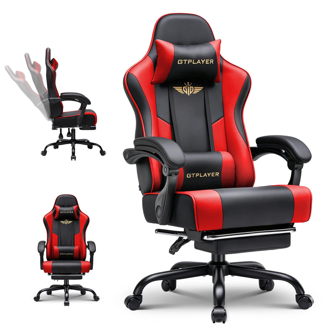 GTPLAYER Gaming Stuhl Chair Gamer Sessel - Ergonomischer Gamer Stuhl mit Fussstütze Kopfstütze und L