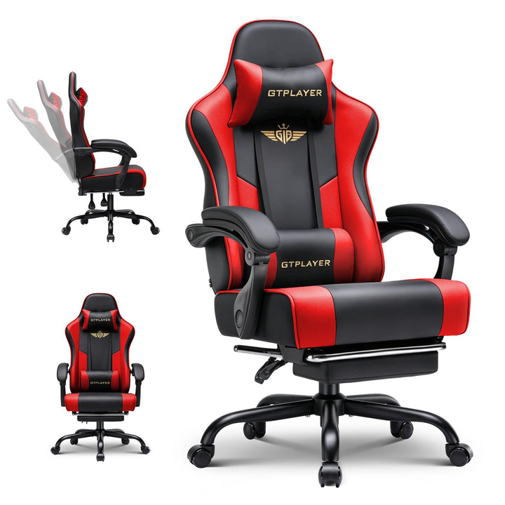 GTPLAYER Gaming Stuhl Chair Gamer Sessel - Ergonomischer Gamer Stuhl mit Fussstütze Kopfstütze und L