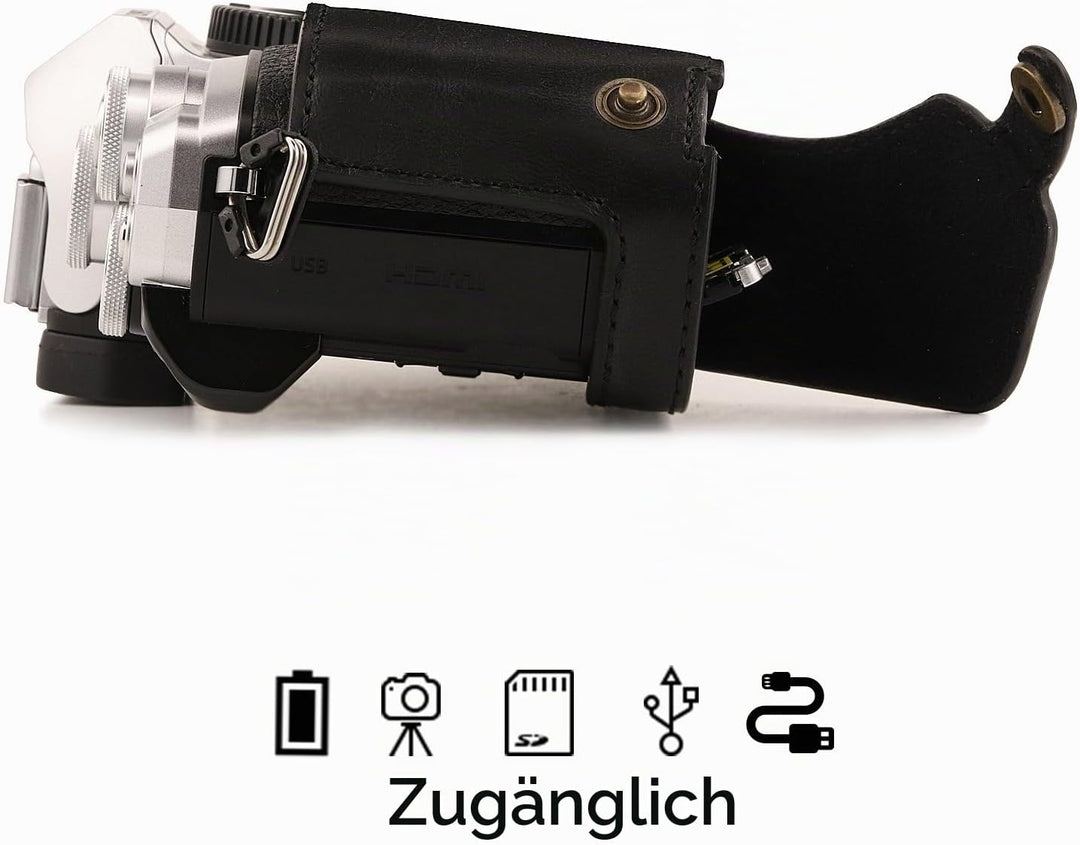 MegaGear Ever Ready Leder Kamera Halbtasche mit Trageriemen kompatibel mit Olympus OM-D E-M10 Mark I