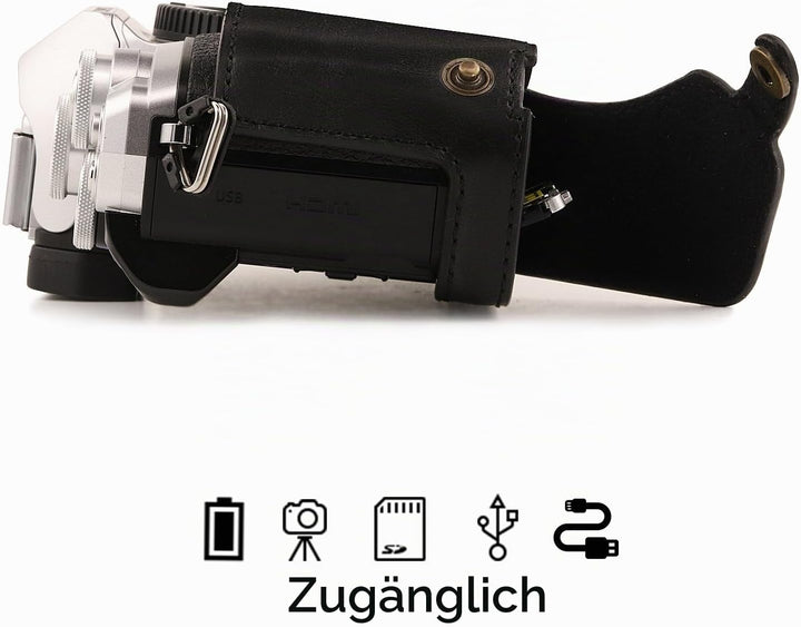 MegaGear Ever Ready Leder Kamera Halbtasche mit Trageriemen kompatibel mit Olympus OM-D E-M10 Mark I