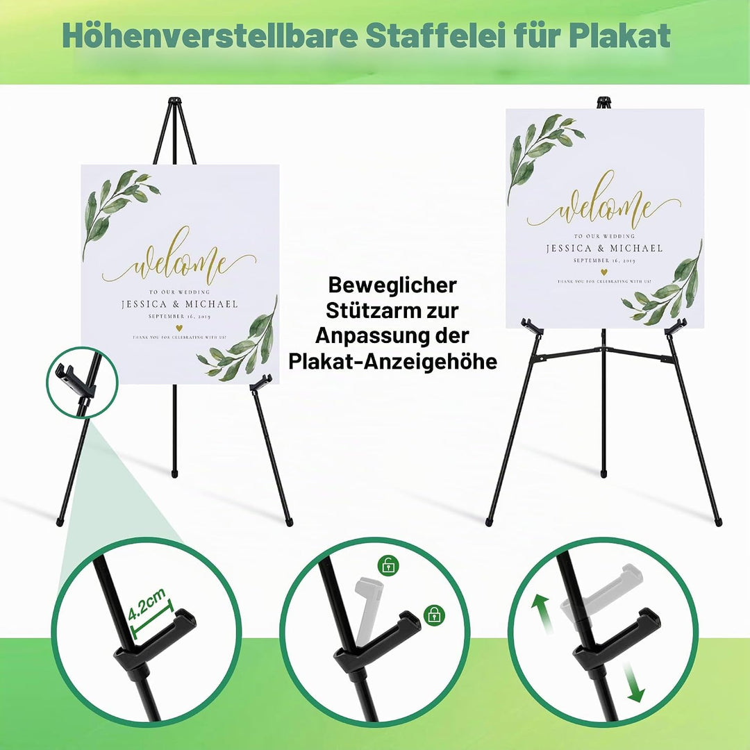Staffelei – Faltbare Metall Staffelei, Verstellbare Bodenstaffelei mit Sofort Stativ – Leinwandständ