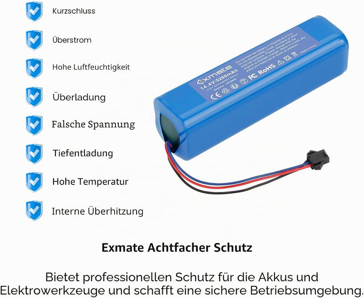 Exmate 14.4V 5200mAh Li-Ion Ersatzakku für Proscenic M7 Pro M8 Pro,LDS M7 Pro,M7 Max, U6/Lydsto R1/U