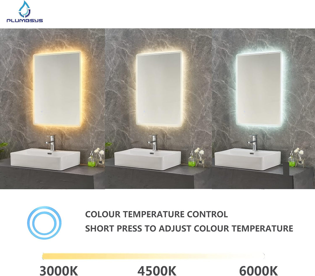 LED Badspiegel Badezimmerspiegel 50x70cm mit 3-Farben des Lichts Beleuchtung Antibeschlag Wandspiege