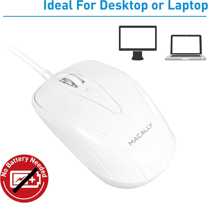 Macally UCTURBO, MacBook Maus USB C, optisch mit Kabel, Mouse für USB-C Notebook und Laptop, weiss /