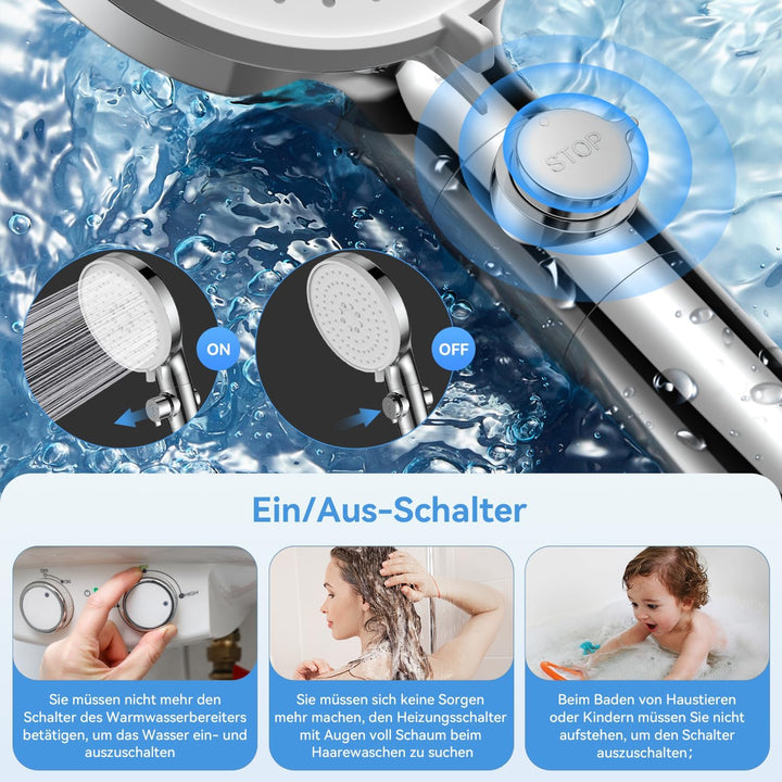 Duschkopf mit Filter, Hochdruck Handbrause mit Schlauch 1.5M, Duschkopf Wassersparender 4.6L/Min, Ho