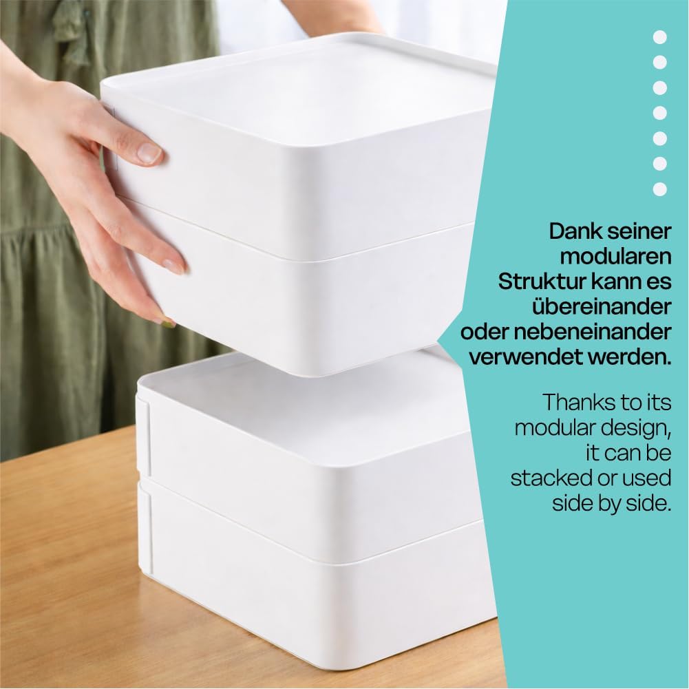 Sugodesign 3-Schubladen Schreibtisch-Organizer, Weiss mit Braunen Griffen, 20x20x22 cm, Aufbewahrung
