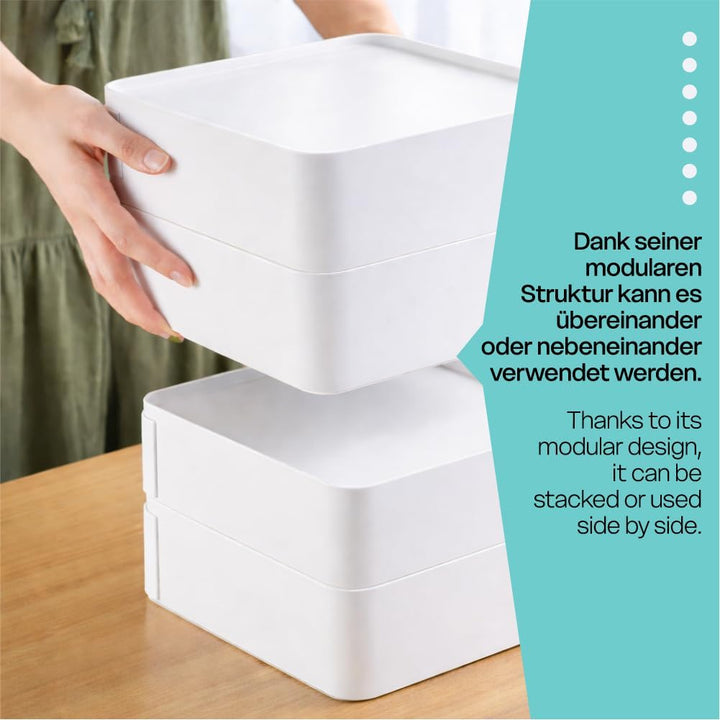 Sugodesign 3-Schubladen Schreibtisch-Organizer, Weiss mit Braunen Griffen, 20x20x22 cm, Aufbewahrung