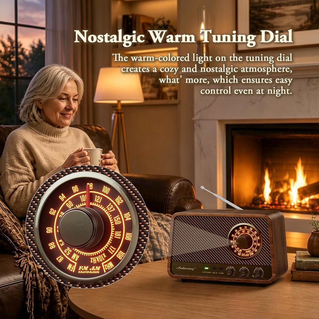 Retro-Tisch-FM-Radio mit Bluetooth-Lautsprecher, klassisches Holz-Finish, Wandstecker für Zuhause, B
