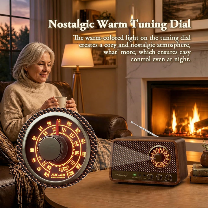 Retro-Tisch-FM-Radio mit Bluetooth-Lautsprecher, klassisches Holz-Finish, Wandstecker für Zuhause, B