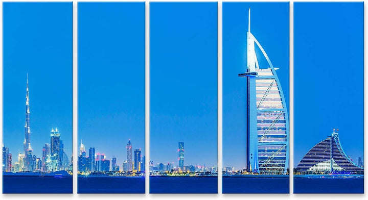 islandburner Bild auf Leinwand Skyline Dubai Bei Nacht Bilder Wandbilder Poster Leinwand 170x80cm -