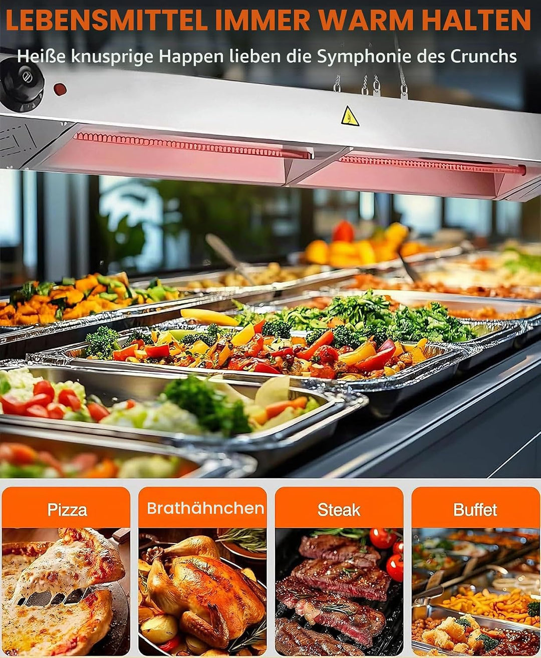 Wärmebrücke Küche Gastro, Edelstahl Hängende Speisenwärmer Lampe Einstellbare Temperatur, Kommerziel