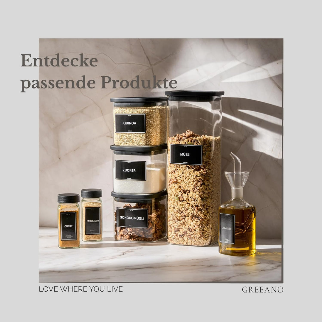 Greeano Vorratsgläser eckig mit Glasdeckel 1200ml [3er Set] – Vorratsdosen Glas luftdicht & mottensi