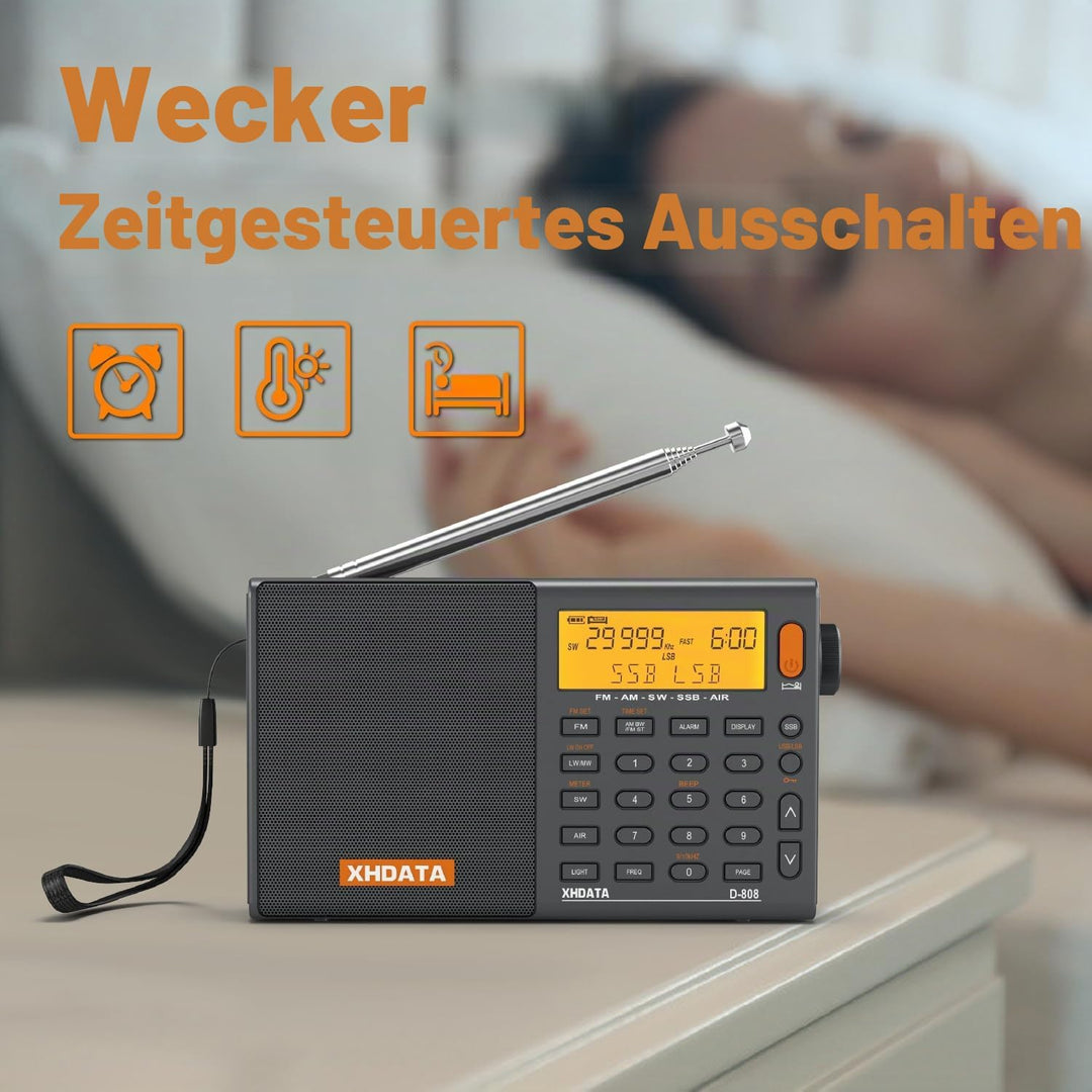 XHDATA D-808 Tragbares Digitales Radio UKW-Stereo/KW/MW/LW SSB RDS Air Band Multi-Band-Radio Lautspr