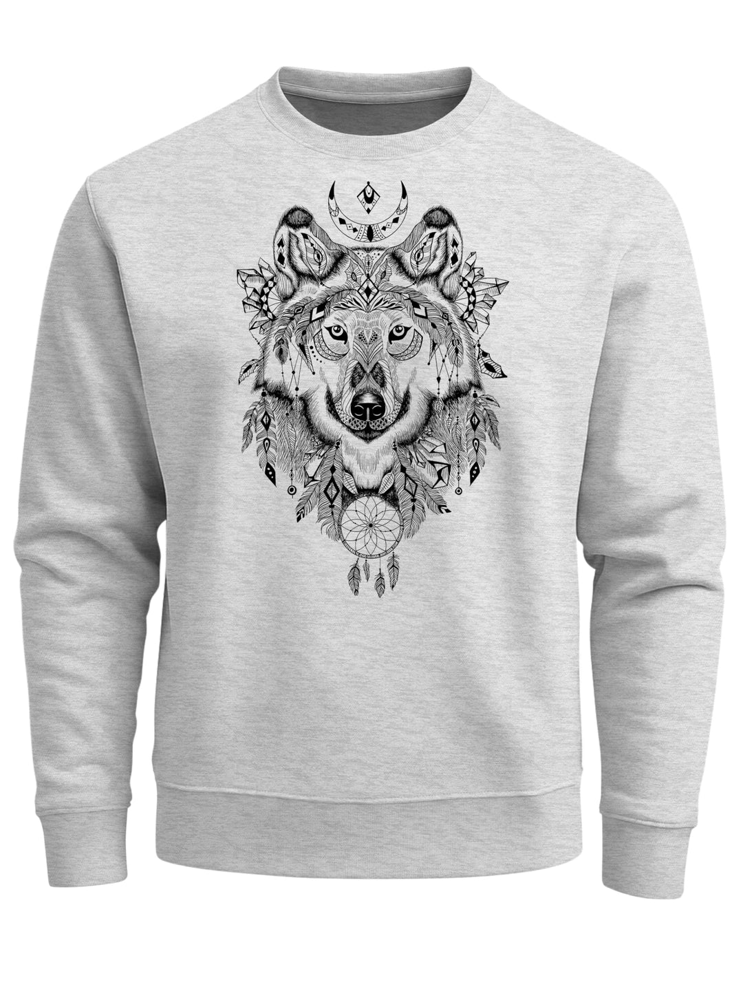Neverless® Sweatshirt Herren Aufdruck Wolf-Motiv Print Boho Bohemian Ethno Style Rundhals-Pullover g
