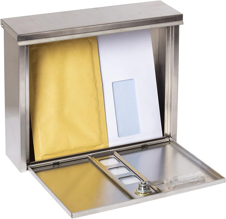 ARREGUI Chance E7107 Briefkasten aus Edelstahl, Grösse M (DIN A4), Wandbriefkasten mit Schutzklappen