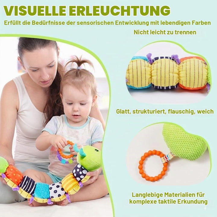 Raupe Plüschtier Spielzeug, Baby Spielzeug 0 3 6 Monate, Sensorik Raupe Mit Greifling, Rassel, Spieg