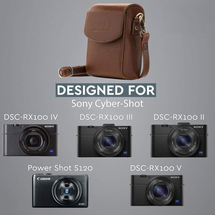 MegaGear Leder Kameratasche mit Trageriemen kompatibel mit Sony Cyber-Shot DSC-RX100 V, DSC-RX100 IV