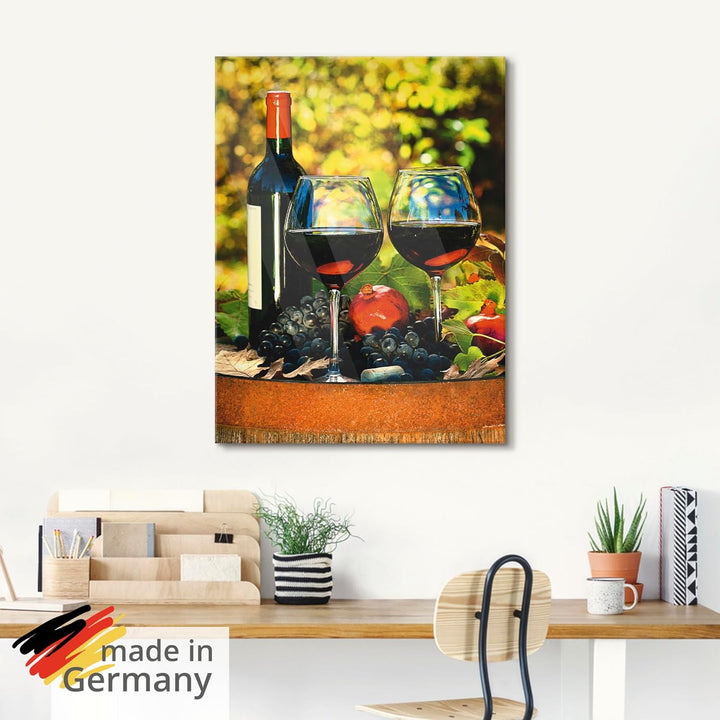 ARTland Glasbilder Wandbild Glas Bild einteilig 60x80 cm Hochformat Toskana Italien Rotwein Früchte