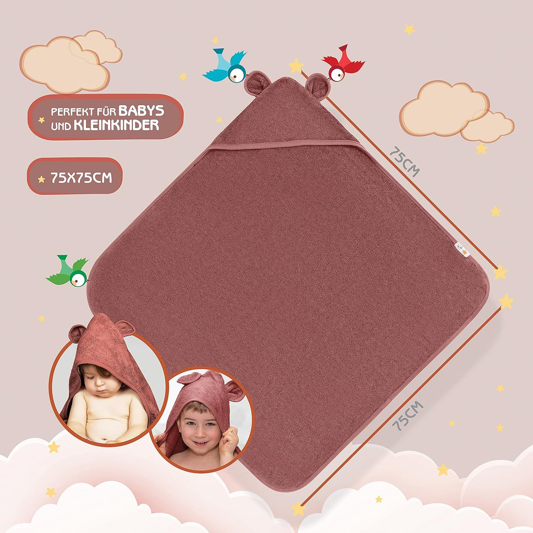 Kapuzenhandtuch Baby EXTRA dick, warm & weich | 75x75cm Baby Handtuch Kapuze (100% Bambus) | Rotes H