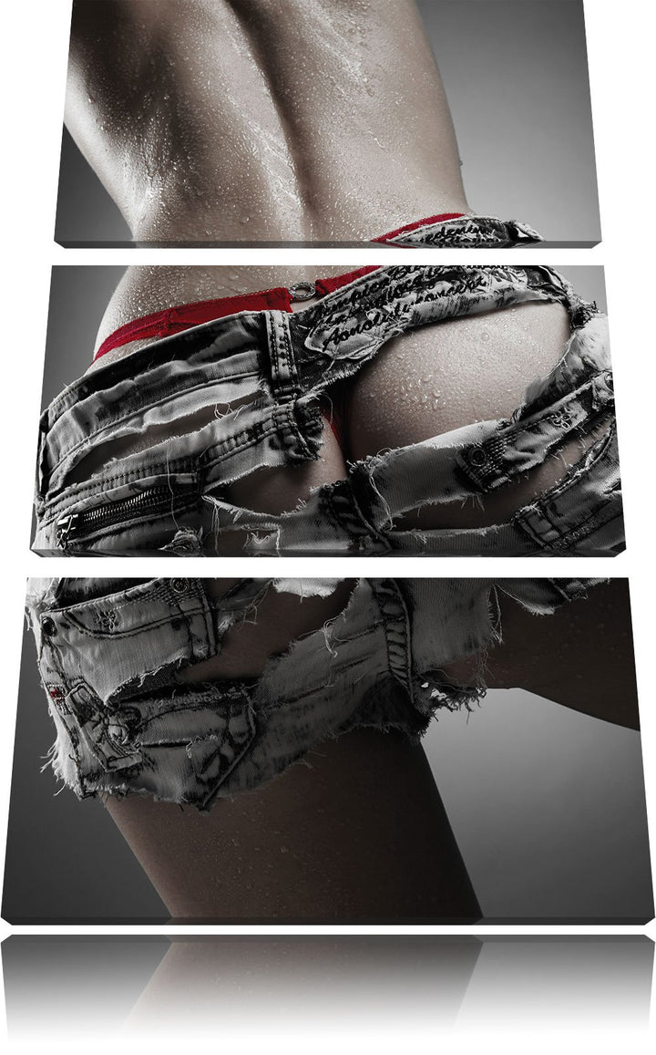 Pixxprint sexy Frauenhintern in Hotpants als Leinwandbild/Grösse: 3 Teilig (120x80) cm/Wandbild/Kuns