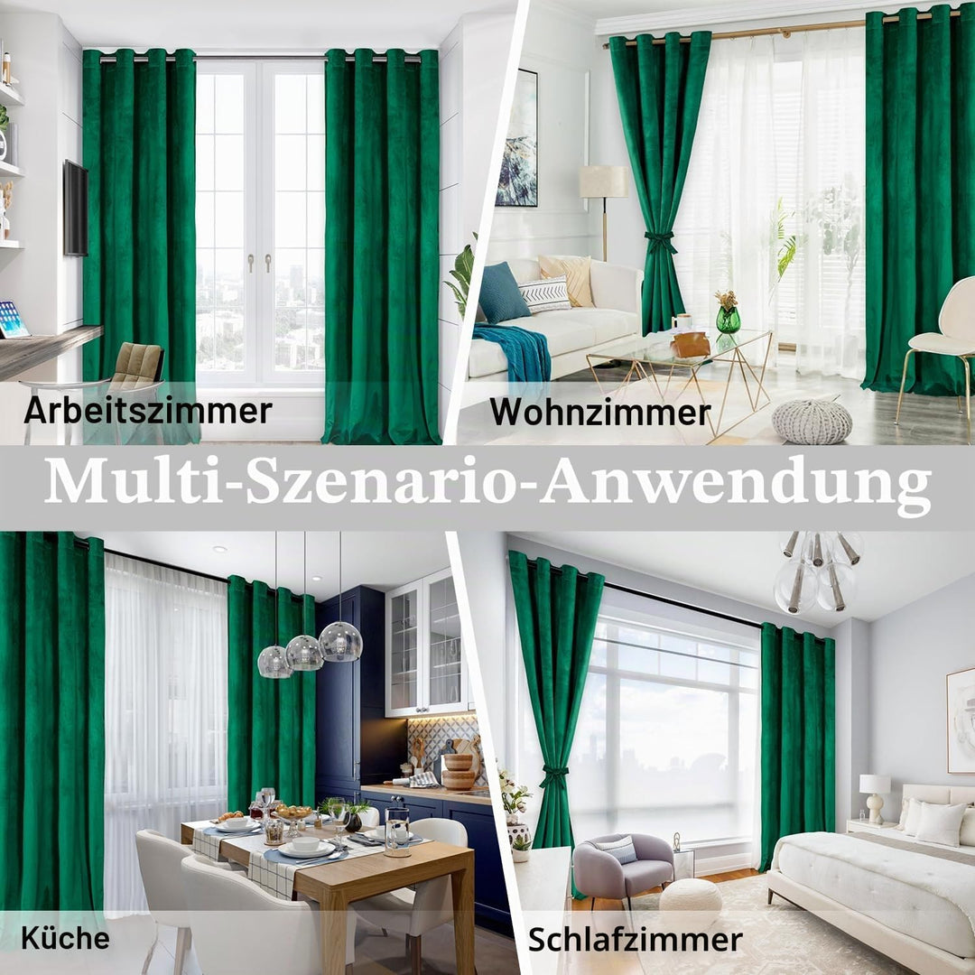 JIUZHEN Verdunklungsvorhang aus Samt,2er Set weiche blickdichte Gardinen mit Ösen für Schlafzimmer,1