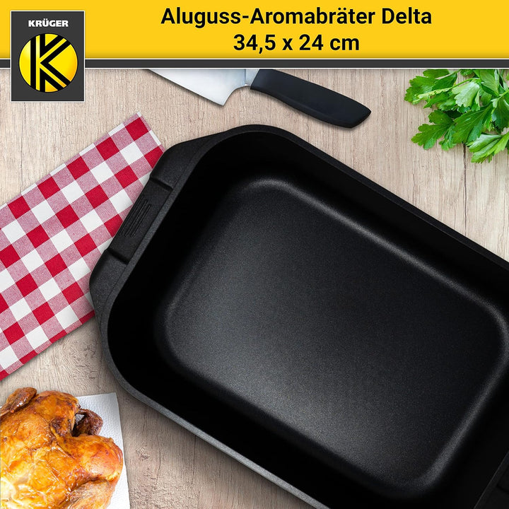 Krüger Aluguss-Bräter - Bräter mit Antihaft-Versiegelung (Aluguss-Aromabräter Delta - mit Induktion