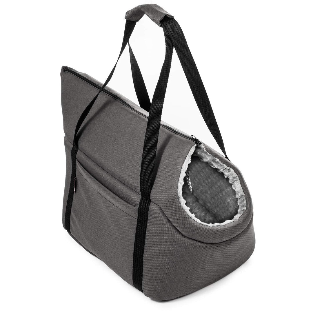 Hundetasche, Welpentasche - Grau/(Plüschstoff mit Noppen), XS bis 3 kg - Tragetasche für kleinen und